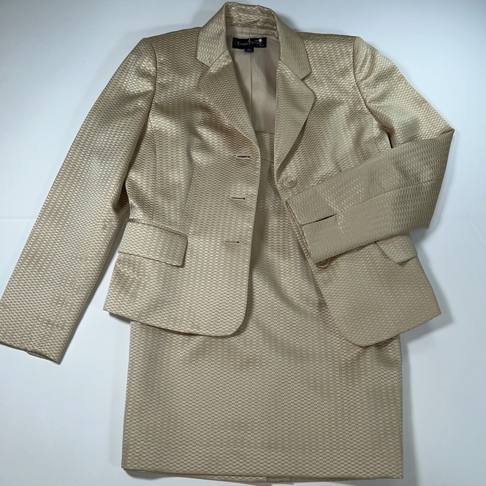 Evan Picone Women 6P Gold Champagne 2 Piece Skirt Suit Petite Career